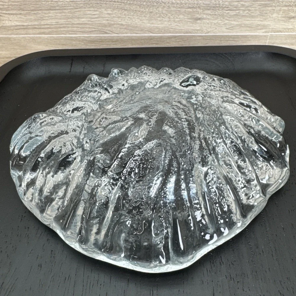 Blenko Ice Bark Ashtray/Bowl Clear Textured Glass Footed Vintage MCM 7